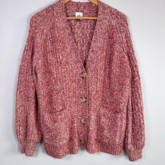 CAbi Sweaters - CABI CHUNKY CABLE KNIT GRANDMA CORE BUTTON DOWN CARDIGAN RED CREAM V NECK MEDIUM